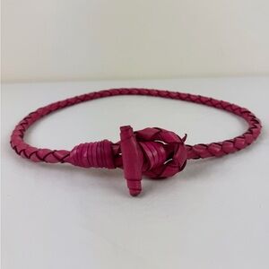 Pink Leather Round Braided Belt